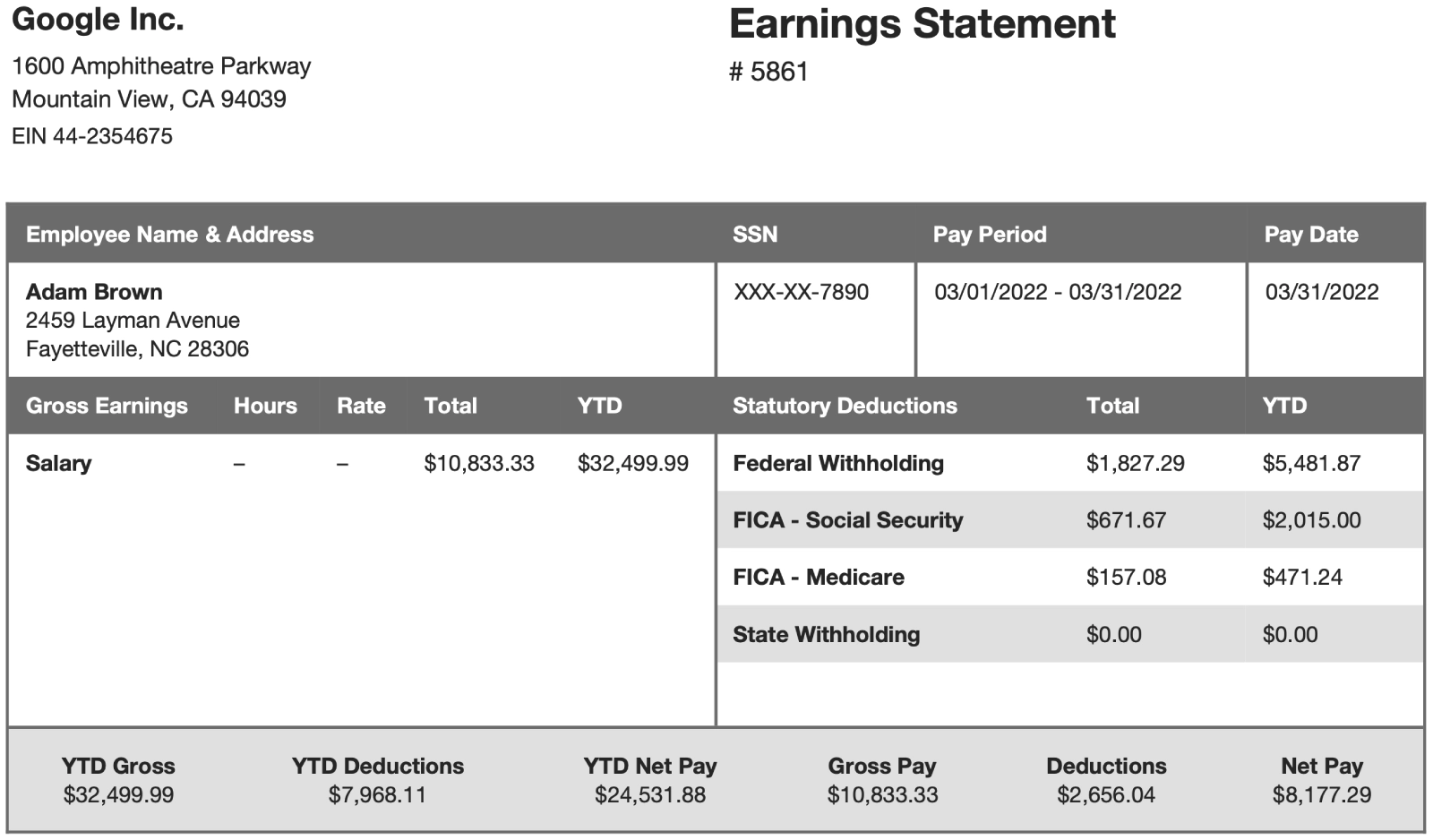 Pay Stub Example